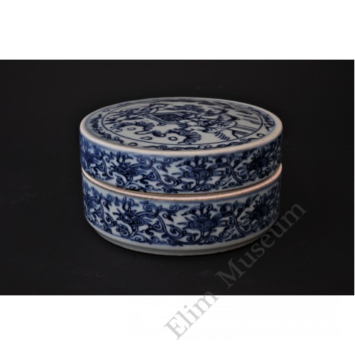 1770 A Ming Blue & White Rouge Powder Box with Sages